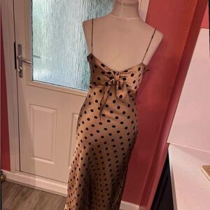 Elegant Backless Polka Dot Dress in Brown